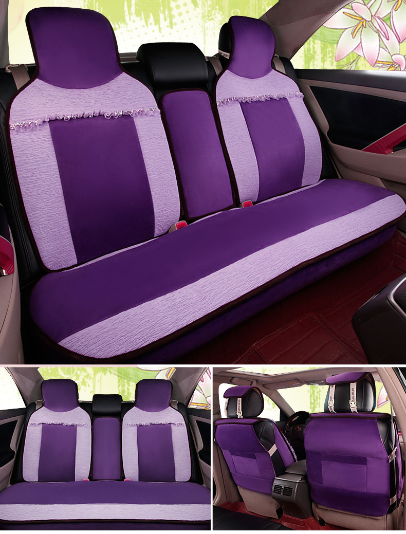 牧饰新款全包围汽车坐垫女士卡通四季通用汽车座垫套 紫色全包豪华版