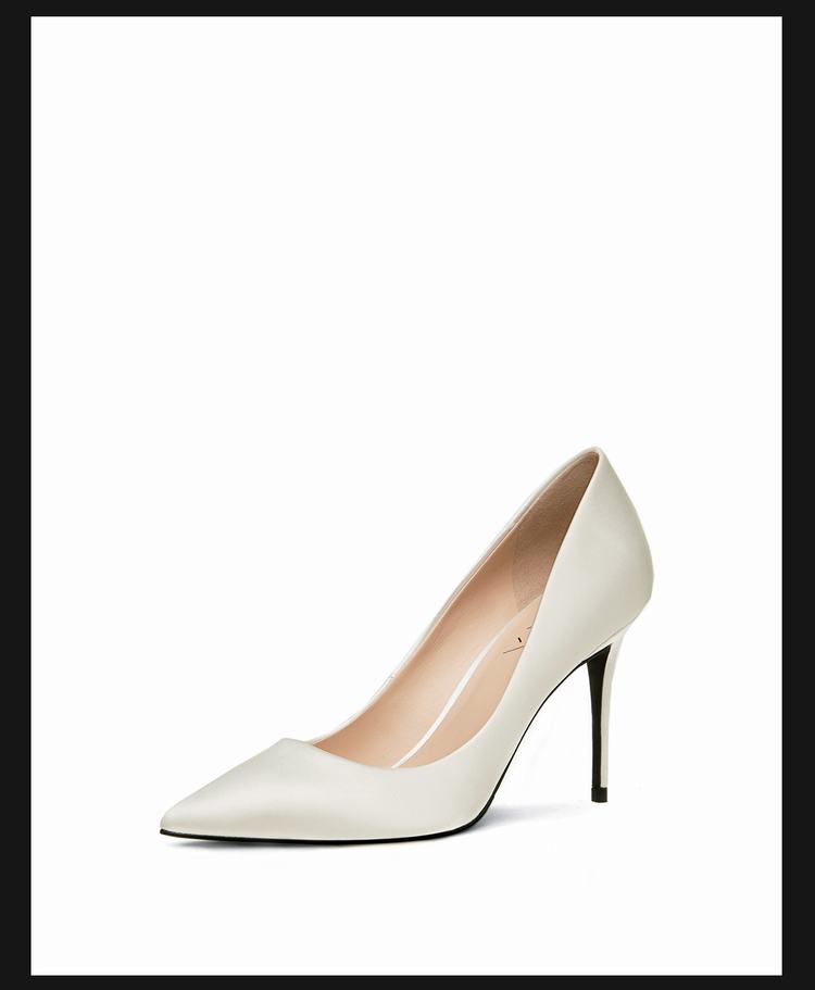 烫l058a085-016-094 社交女鞋浅白色真丝高跟单鞋尖头浅口宴会高贵