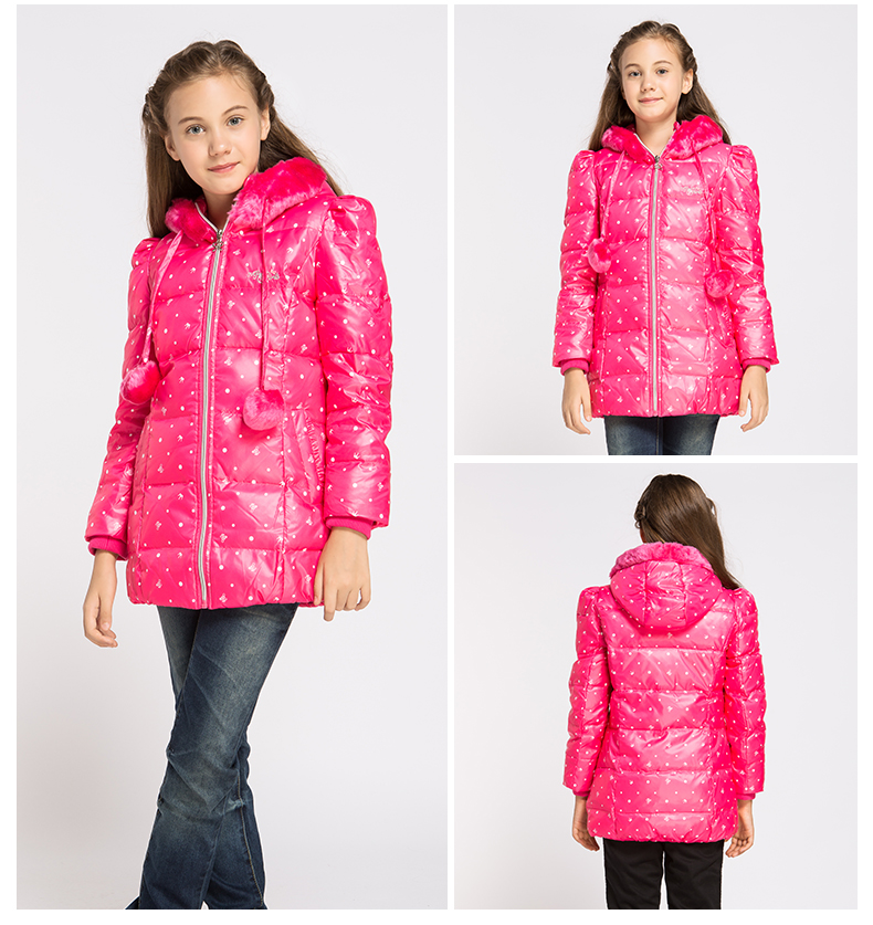 七波辉女童童装女冬装儿童羽绒服新品保暖外套品牌 玫瑰红 110cm