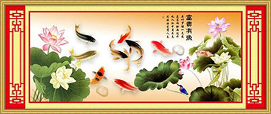 
                                                            K-S十字绣客厅新款大幅精准印花3D十字绣富贵有余荷花九鱼图花草系列 3D棉线印花仅绣鱼 花1.7米                