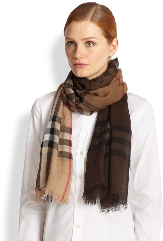 巴宝莉/burberry ombrè 大格纹羊毛真丝围巾 classic
