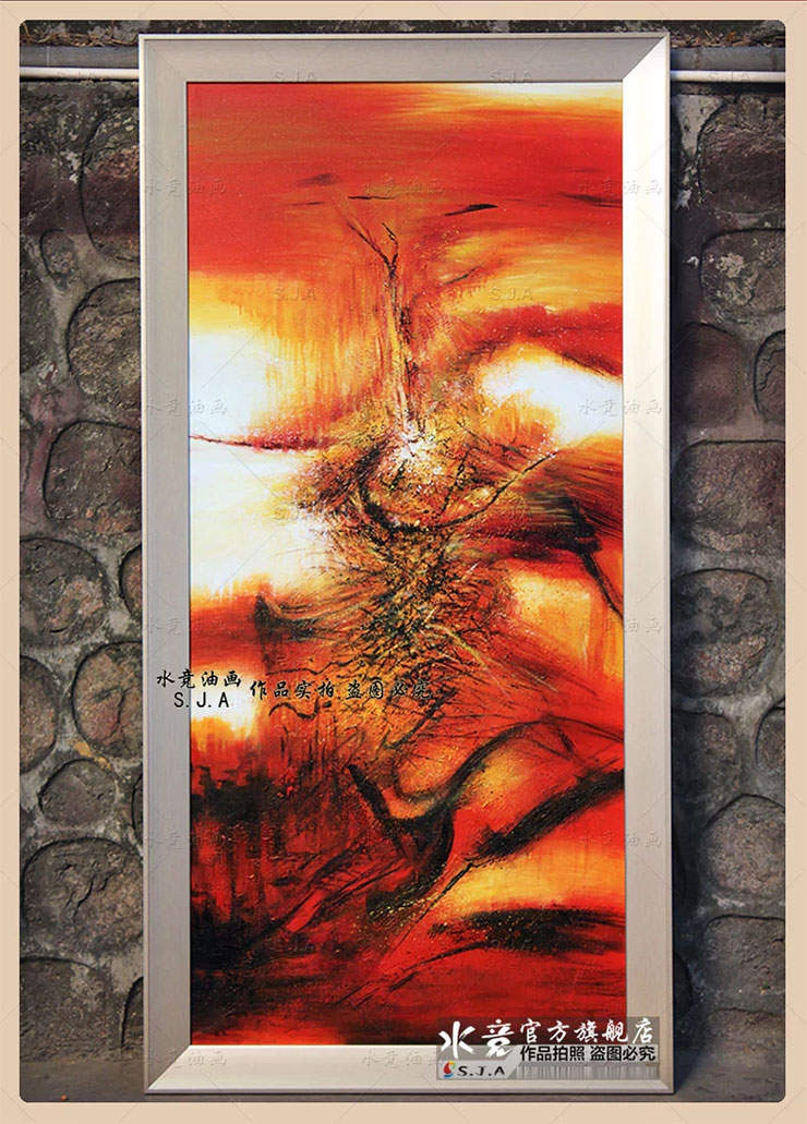 
                                        水竞赵无极油画抽象竖画手绘现代欧式家居玄关走廊装饰画 香槟色画框 100*200                