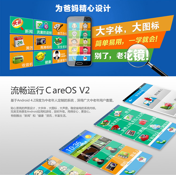 派信(PISIN) 爱久久 I99+  移动3G智能老人手机 健康黑
