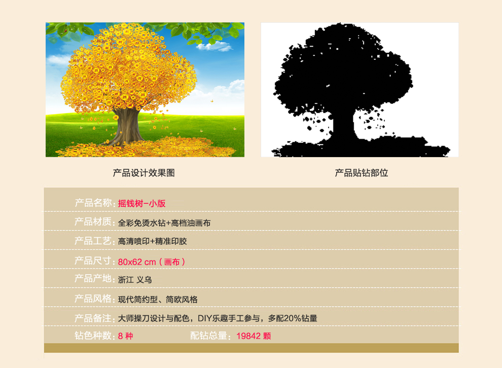 
                                        5D钻石画发财树客厅新款装饰画摇钱树小版生意兴隆钻石十字绣水钻魔方圆钻钻石绣 (D189) 5D免烫全彩水钻圆钻                