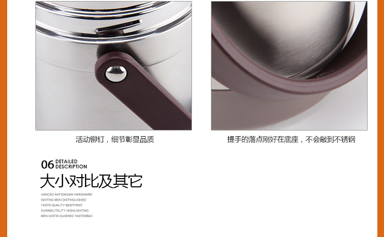 爱丽金多层密封防漏提锅 304不锈钢保温饭盒焖烧锅真空保温桶 三层大容量饭桶 装汤桶 2.0L