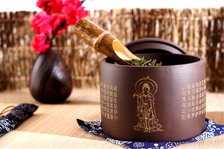 品茶忆友  紫砂大号茶叶罐 宜兴心经密封罐 功夫茶道配件 红色