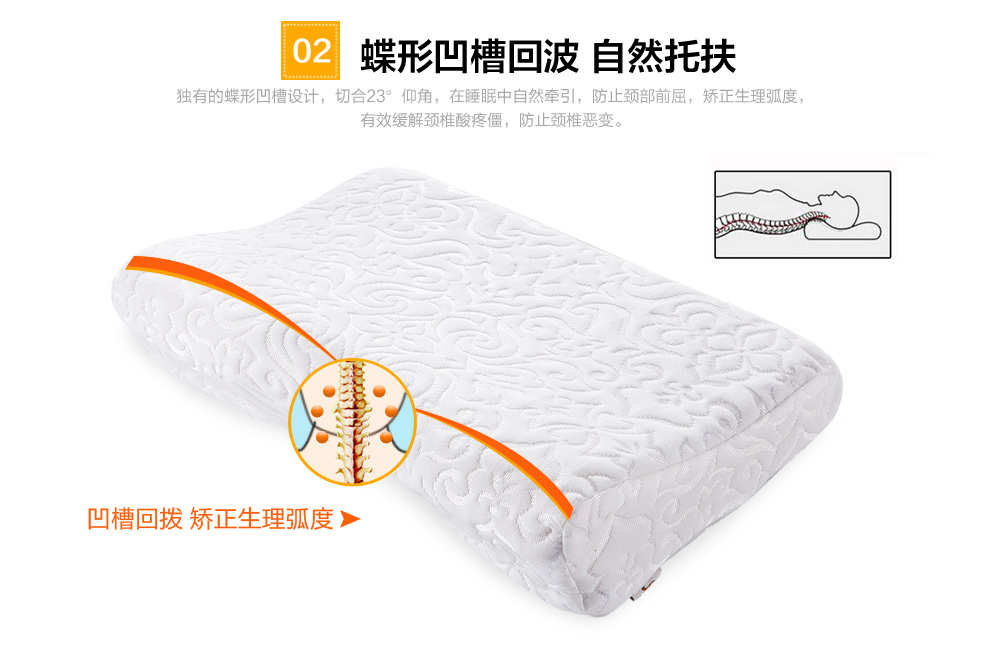 小软 改善睡眠记忆枕 颈椎枕 透气枕头 白色全涤蝶形枕