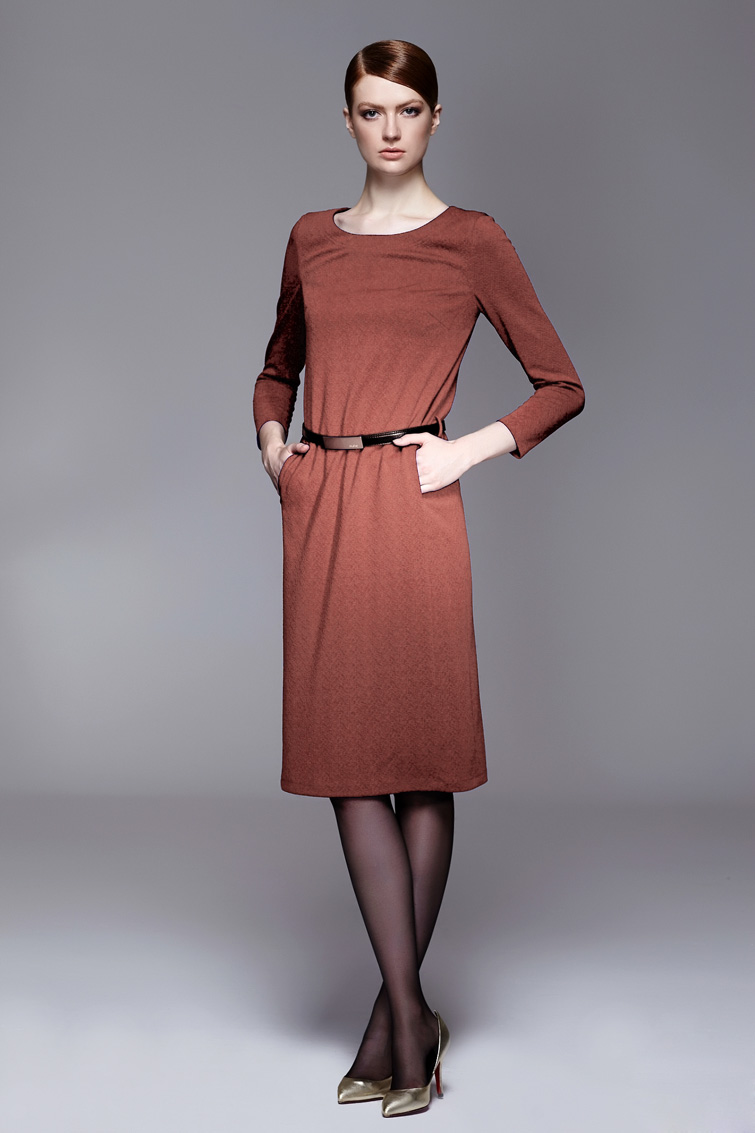 颜域2015春装新款女装 h型长款针织连衣裙 知性简约长袖显瘦一步裙