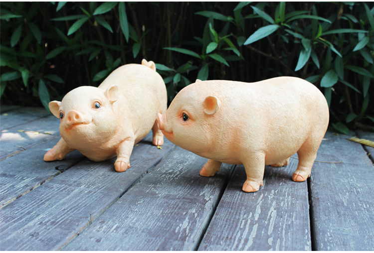 树脂工艺品户外花园庭院装饰品园林雕塑摆设仿真动物小猪摆件 大号花