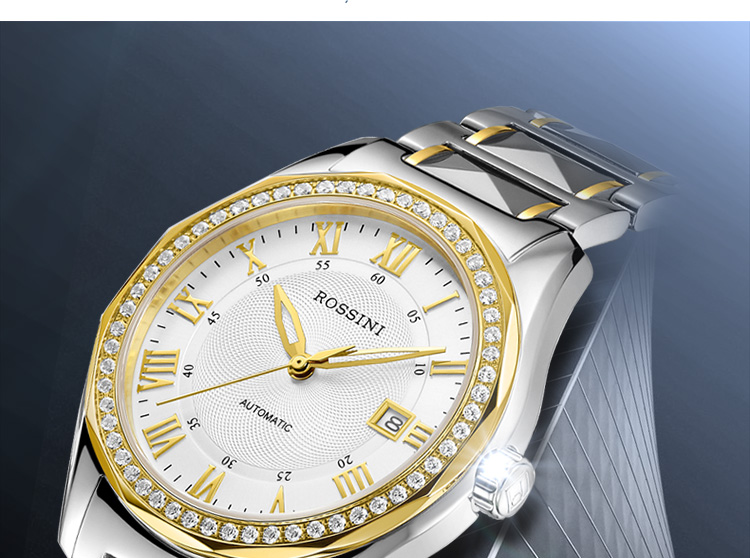 罗西尼(rossini)手表 雅尊商务系列时尚日历间金钨钢机械男表6443t01c
