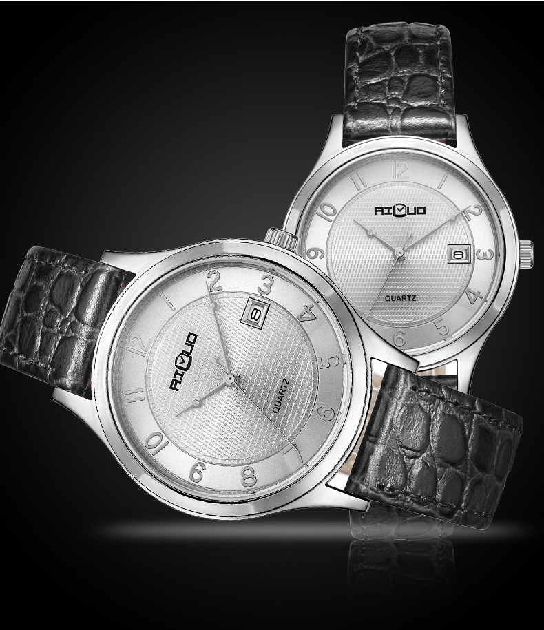 艾诺(ai luo)正品男士皮带手表 情侣表 女表手表 石英表 7043 黑皮带