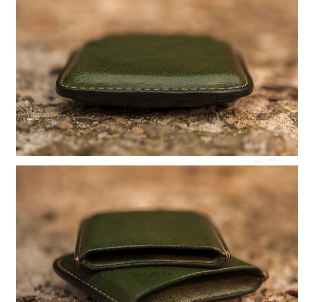 日本枥木植鞣革 楔入式卡包零钱包 枥木皮黑色_现价125元