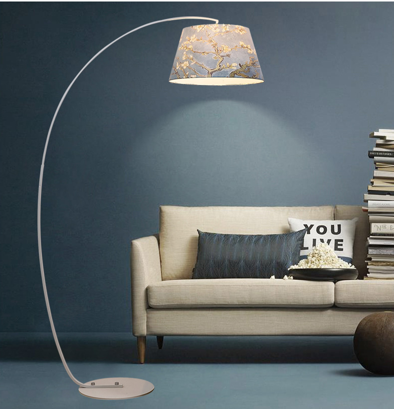 客厅落地灯北欧卧室床头落地台简约现代书房钓鱼led地灯 黑色灯罩送