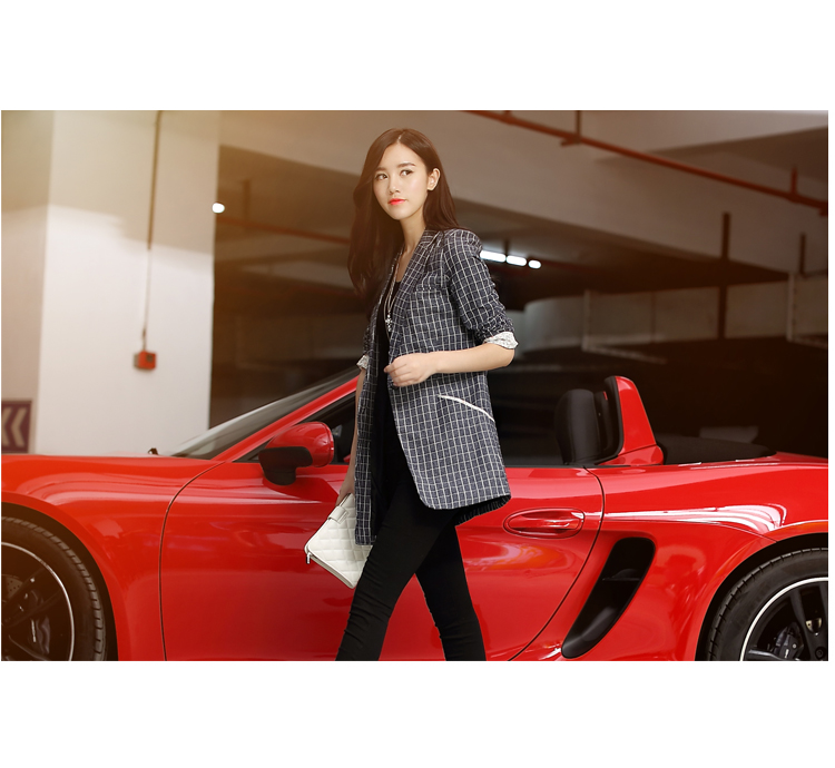 
                                        柒赛文 2015春秋新款女装单排扣条纹长袖名媛风百搭大氅女风衣 外套 黑白条纹 L                