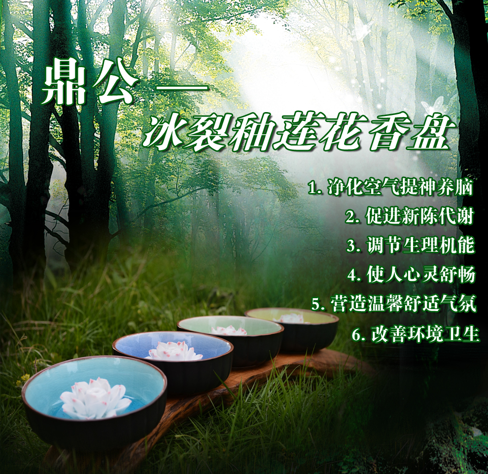 
                                        鼎公 景德镇陶瓷手工冰裂瓷莲花冰裂 原创圆形香薰炉 香插 香炉 香薰用具 琥珀蓝                