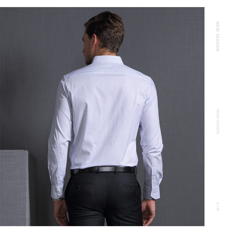 富绅virtue 商务休闲纯棉竖条纹男修身长袖衬衣 ycf60623115 蓝条纹