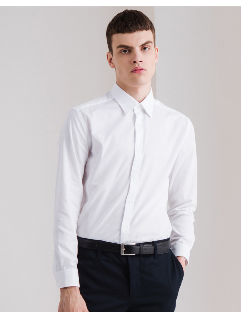 g2000透气抗皱白色衬衣男长袖 斜纹纯色衬衫男修身00040201 00白色 05