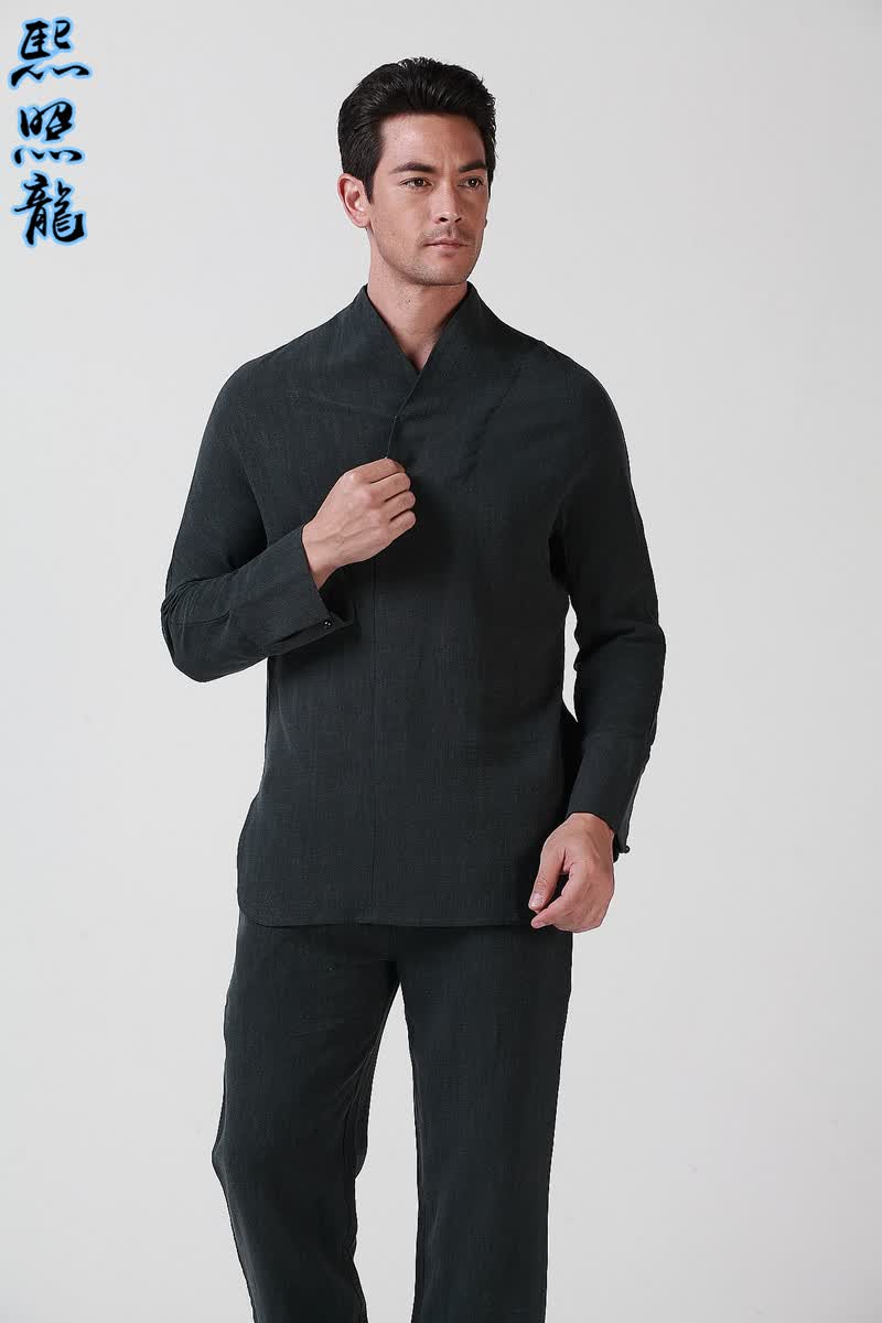 熙照龙原创男士唐装汉服男书生古装交领男士天丝亚麻中式改良唐装