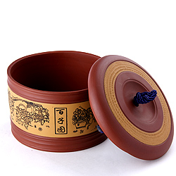 品茶忆友 百子图紫砂茶叶罐  醒茶罐大码  密封大号茶叶罐 茶具