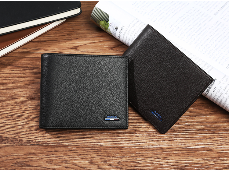 红谷hongu男士钱包简约短款钱包男牛皮钱包 h10505803深咖啡横款