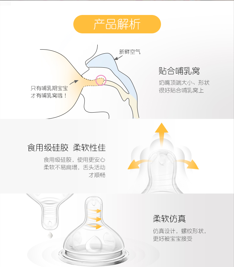 【京东超市】五羊(fiverams)孩子宝母乳质感宽口径奶嘴(十字孔)