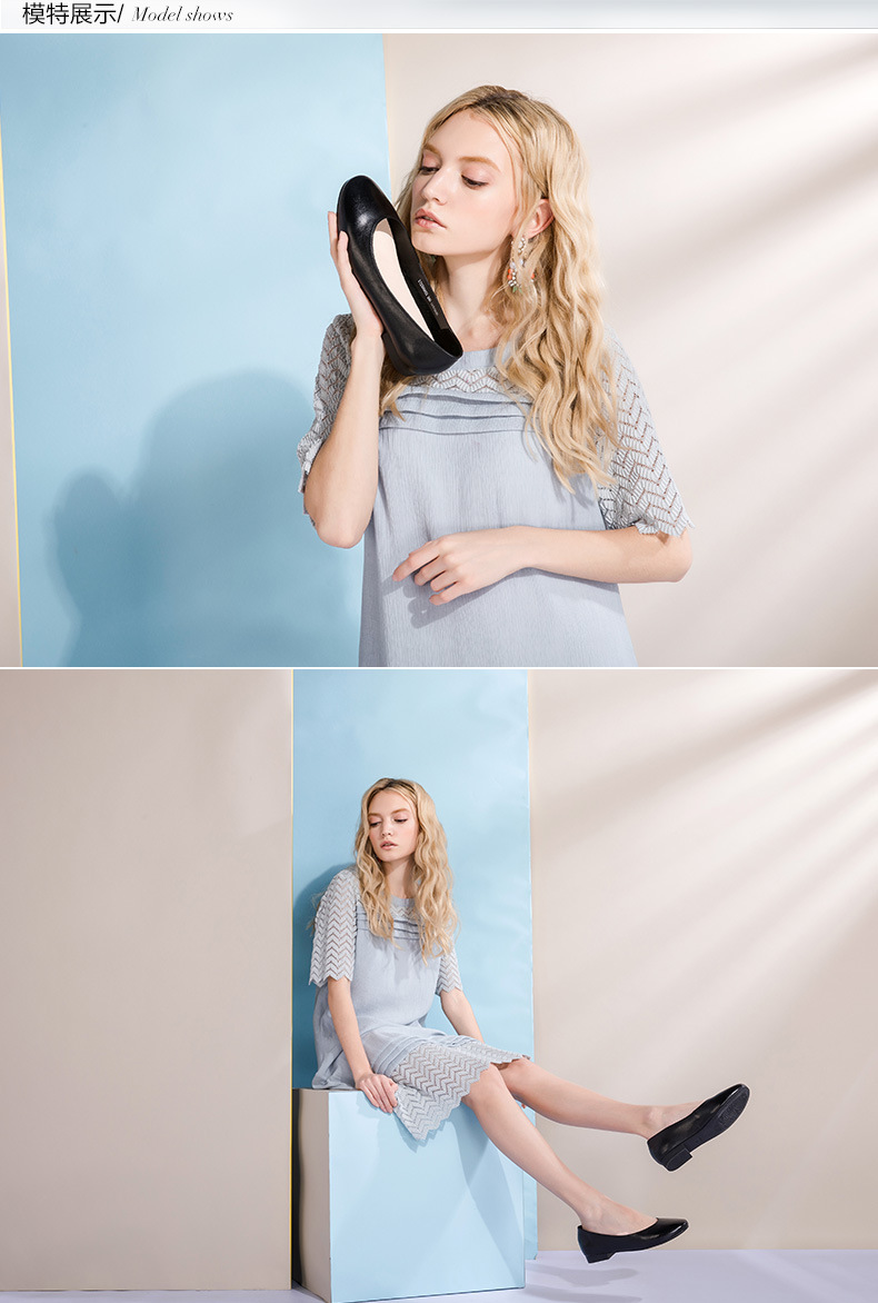 奥康女鞋 舒适圆头牛皮休闲简约懒人鞋一脚蹬单鞋女 黑色172335021 38