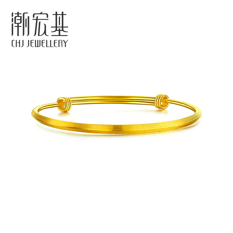 潮宏基珠宝 情丝相连 黄金手镯女士足金手镯金镯子手环三金结婚礼物