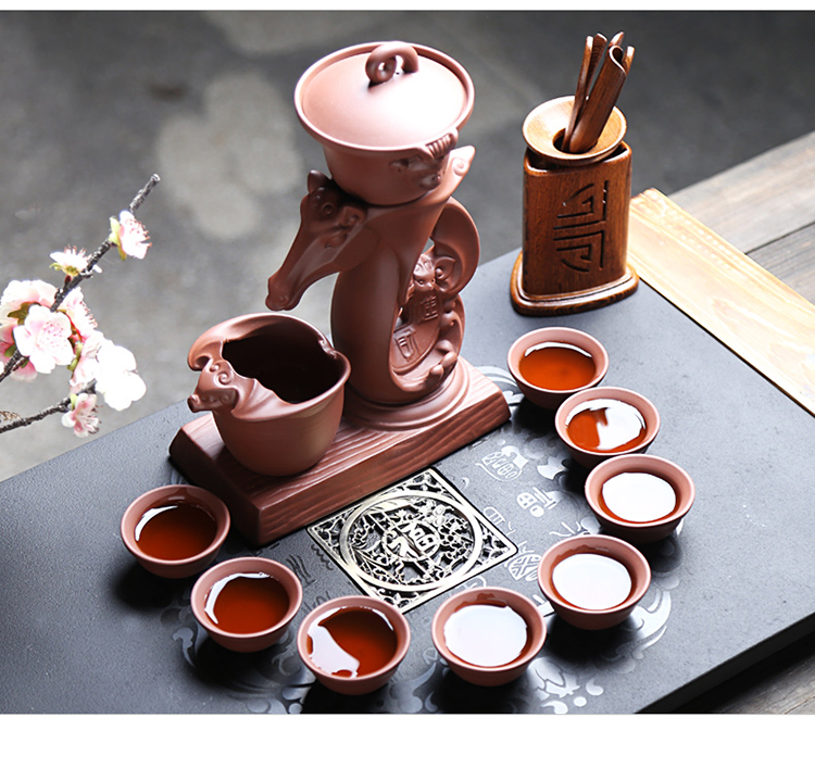领艺 紫砂创意懒人泡茶器整套功夫茶具套装马上封侯自动茶具