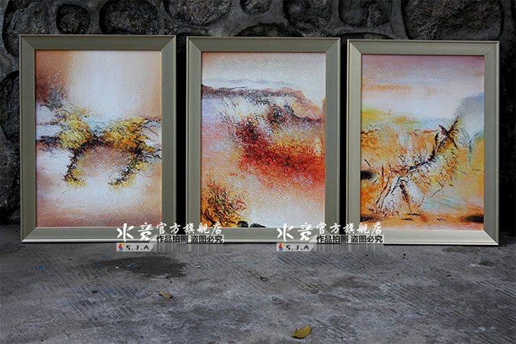 
                                        油画赵无极抽象画手绘客厅装饰画欧式三联现代简约卧室床头画挂画 三联A款 50*70cm                