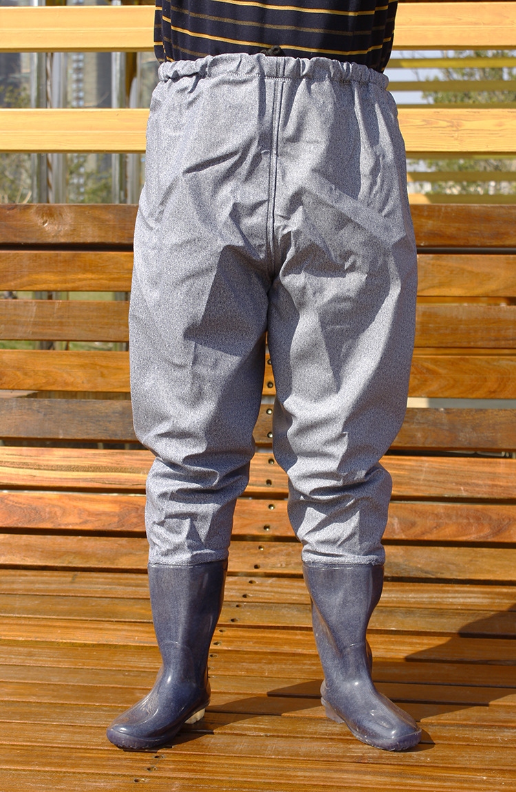 齐腰半身下水裤耐磨连体捕鱼裤加厚过膝防水裤超高筒水鞋叉裤 牛仔齐