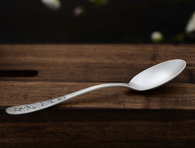 泰光银楼 银勺子s999足银餐具百福调羹食用银饭勺实用银器送爱人_ 4