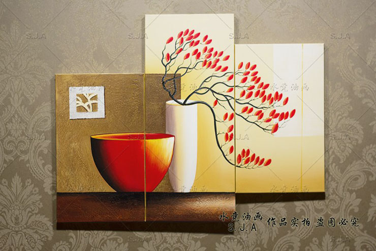 
                                        水竞 饭厅装饰画 餐厅无框挂画三联 总长1.2米高0.9                