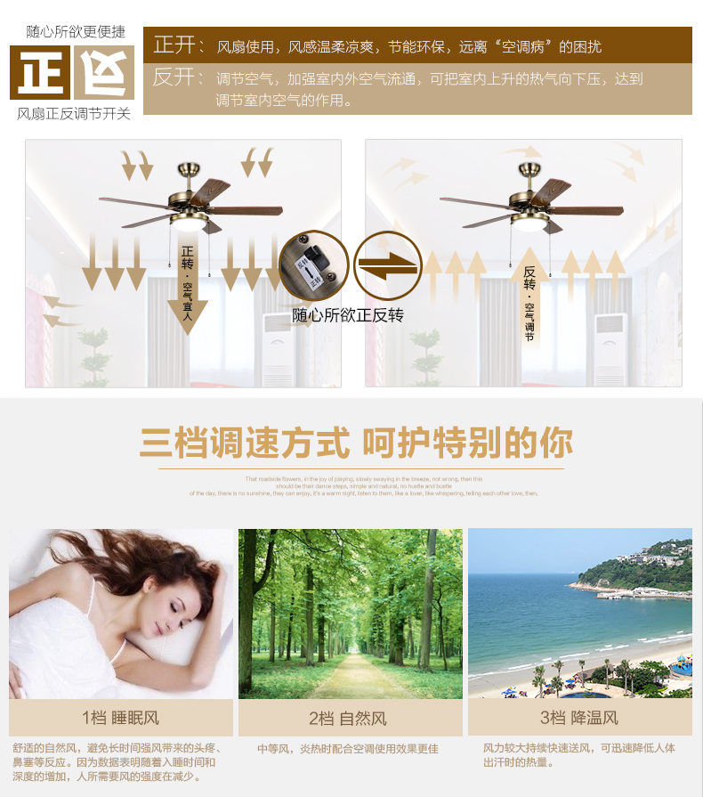 金幻欧式吊扇灯风扇灯具客厅卧室餐厅吊灯饰 青古铜色木质扇叶 52寸18WLED线控版