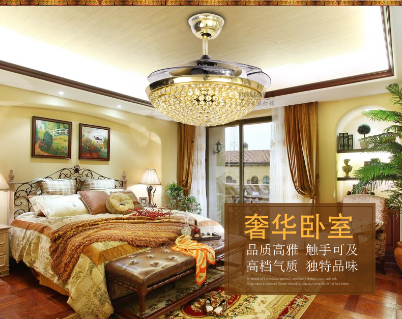 
                                        【支持货到付款】波西米亚 吊灯 LED风扇灯 水晶吊扇灯 起飞拆叠灯隐形灯 客厅餐厅灯 地中海蓝白                