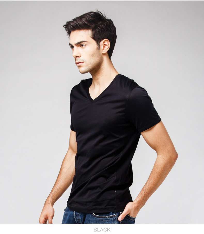 chicks/鸡仔唛 男士内衣网边纯棉短袖t恤v领夏季纯色修身汗衫打底衫