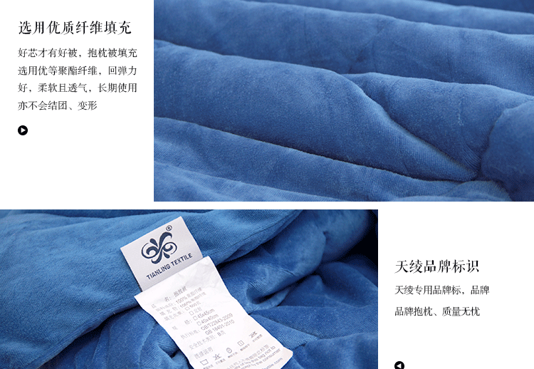 
                                        天绫家纺 两用午睡被车用靠垫抱枕被子 双面加厚天鹅绒  45*45/135*200cm 蓝色 45*45/135*200cm                