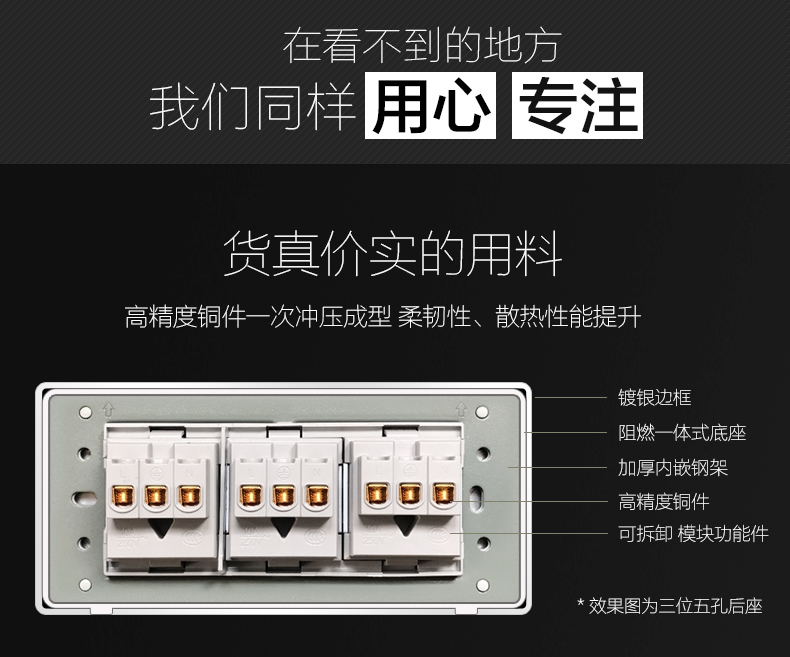 德日118开关插座功能键模块自由组合搭配水晶亚克力面板系列黑色 四位