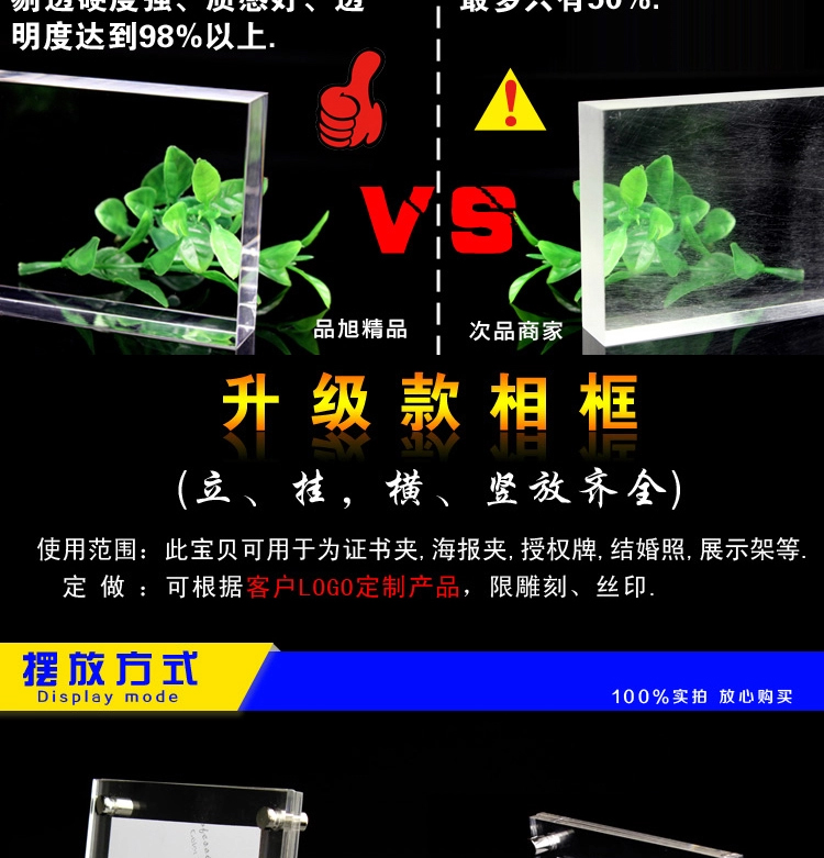 
                                                                                品旭亚克力相框创意时尚水晶摆台照片挂墙5寸6寸7寸8寸12寸A4A3 12寸/A4                