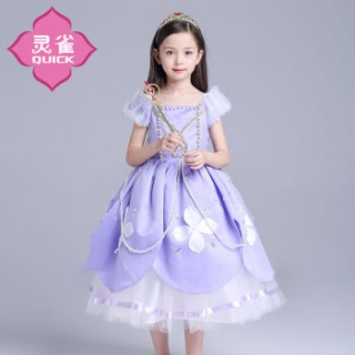 灵雀春夏装白雪公主裙女童冰雪奇缘礼服裙子灰