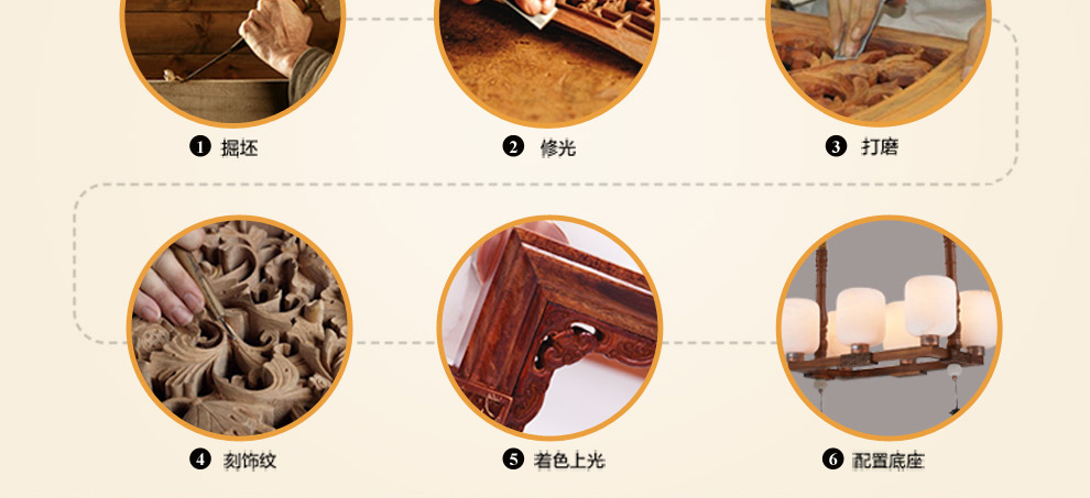 库博-光移动 现代中式花梨木实木灯餐厅客厅进口云石实木吊灯 六头实木云石吊灯