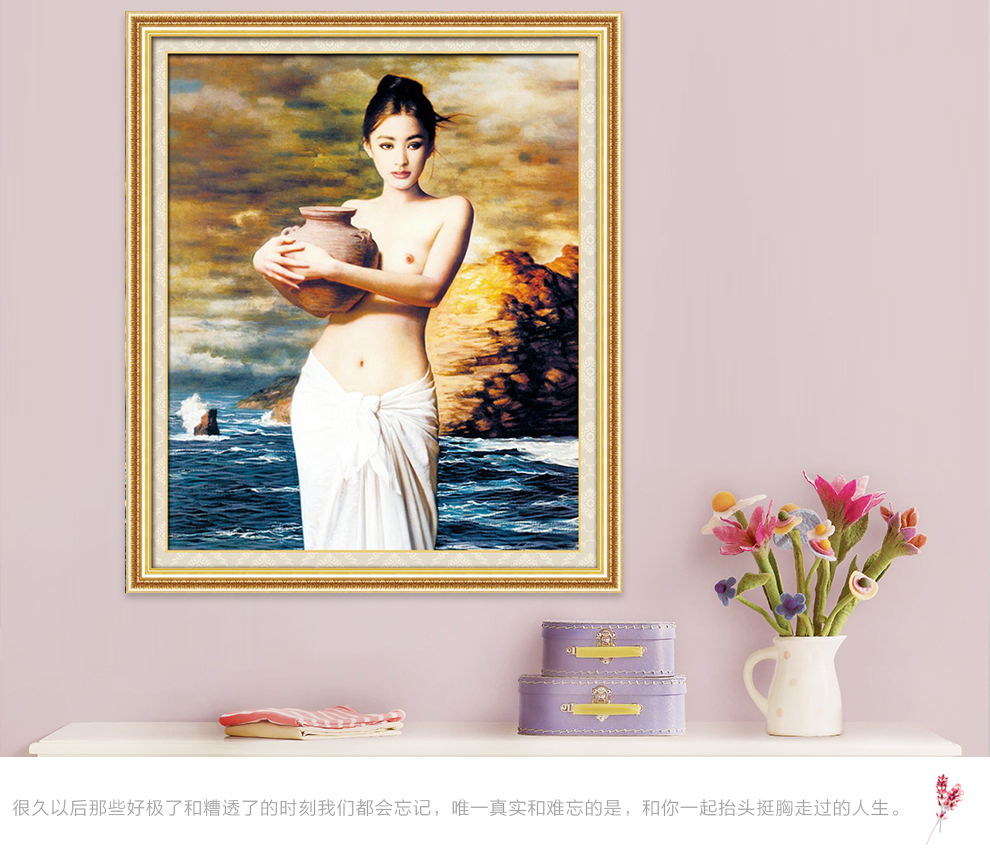 5D钻石画十字绣新款竖版走廊裸女点钻钻石绣 魔方圆钻58*75厘米仅贴人物