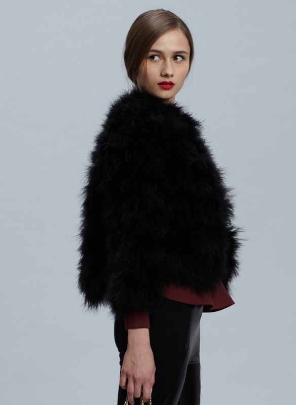 mecity女款短款鸵鸟毛外套女士皮草小外套540582吊牌价1999 帝国蓝