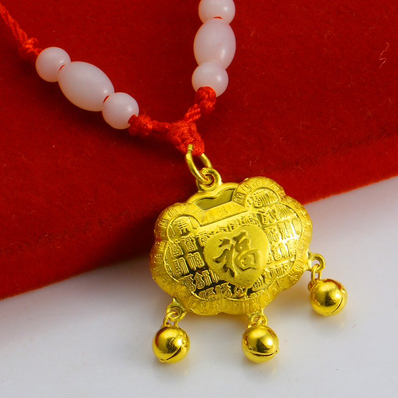 千影珠宝黄金锁9999足金男女宝宝款长命锁百命锁福字带铃铛大锁送礼物