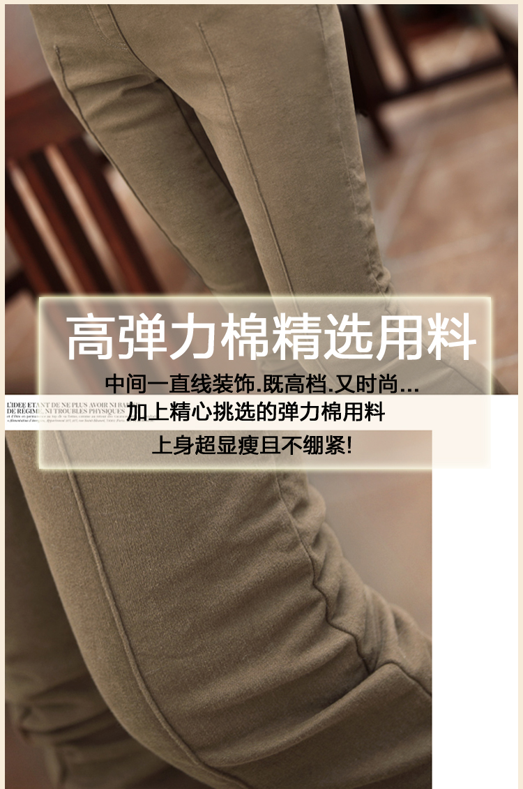 
                                        简浅 S-5XL加绒高腰打底裤女春外穿大码加厚小脚铅笔裤女保暖靴裤1099 深卡其色 XXL 140斤                