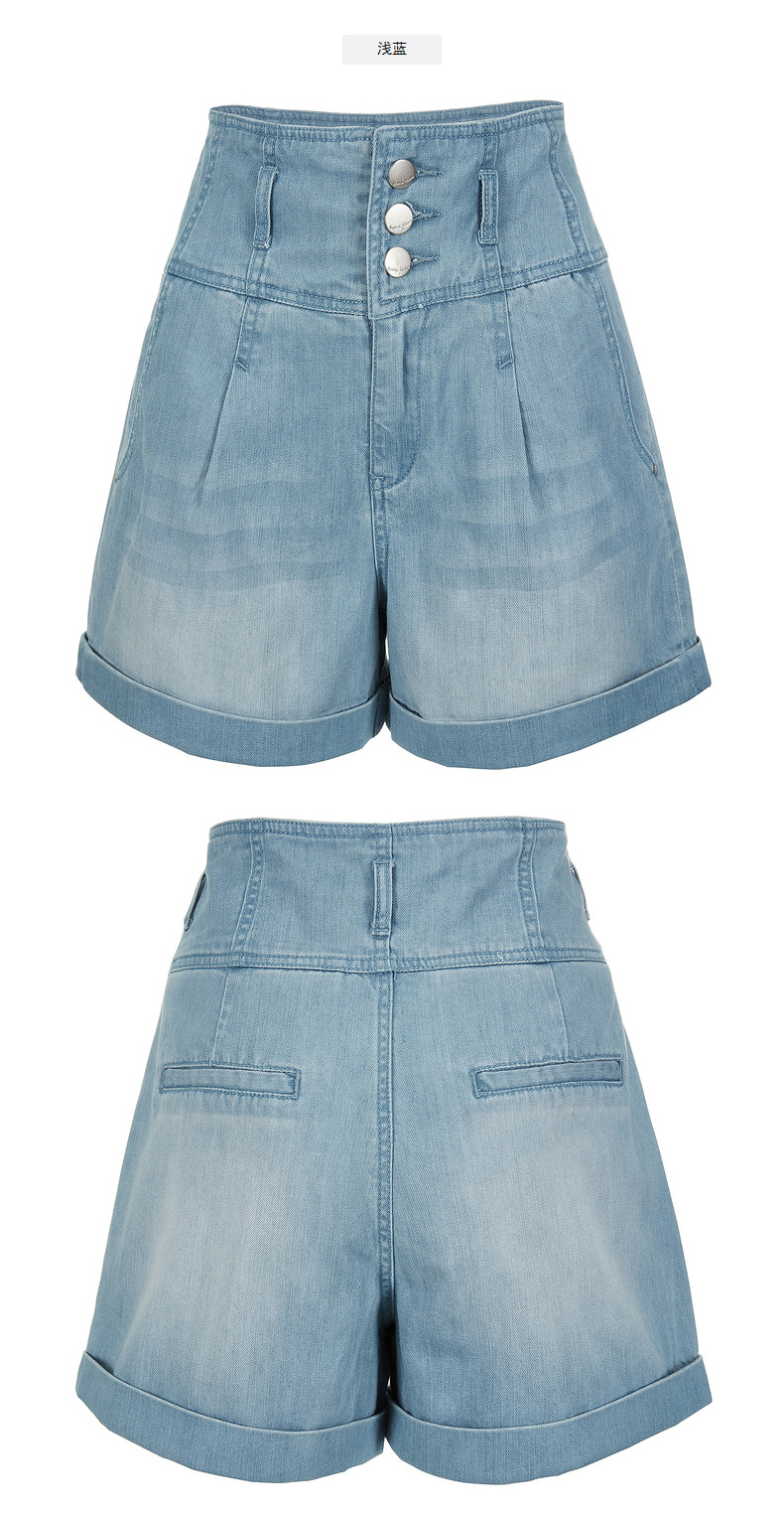 kama女装 卡玛夏季宽松短裤 薄款显瘦高腰水洗牛仔短裤7217250 浅蓝