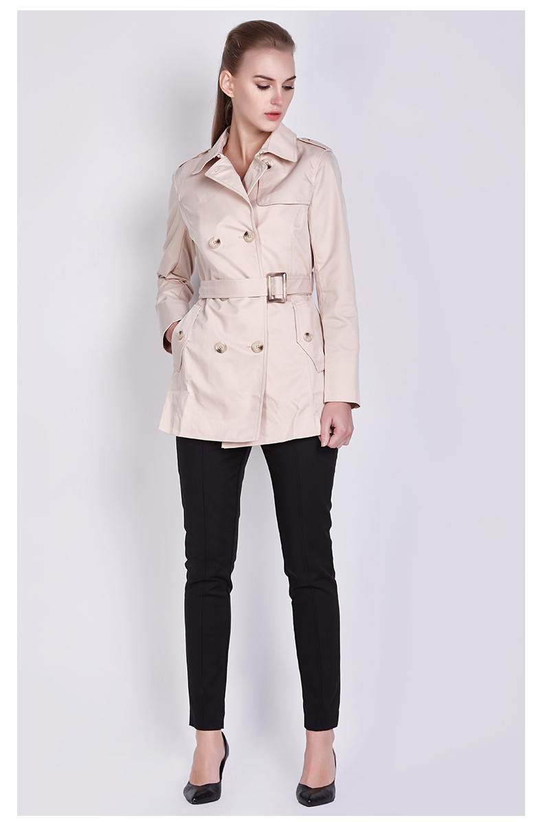 hono/亨奴欧美春季新品黑色中长款风衣修身收腰长袖外套女 杏色 6/2xl