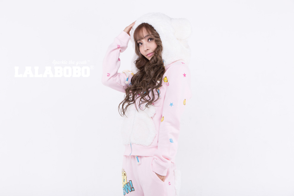 新 LALABOBO  秋冬女装新款刺绣拼接修身开衫外套 满天熊头套装-上衣 浅粉 M