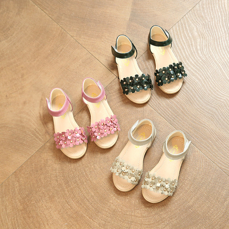 依耐丝童鞋凉鞋女2017夏季新款时尚花朵韩版中小童k6k012 粉红色 27