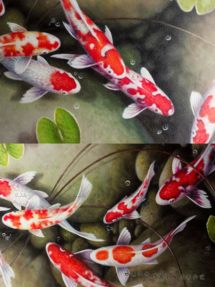 
                                                            油画玄关装饰画九鱼图竖版现代客厅壁画中式风水欧式手绘定制挂画 A款W03A裂纹银 60*120                