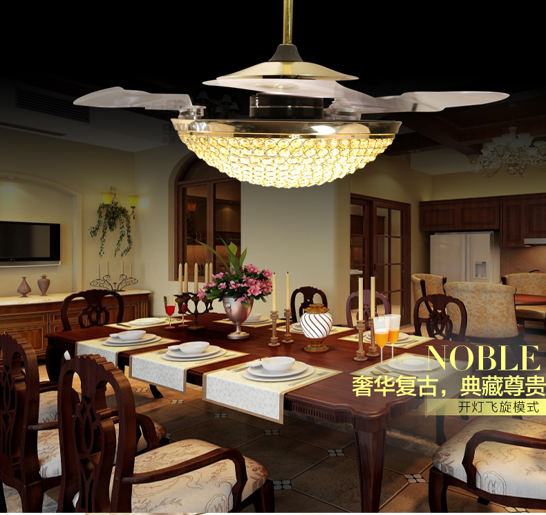 
                                        【支持货到付款】波西米亚 吊灯 LED风扇灯 水晶吊扇灯 起飞拆叠灯隐形灯 客厅餐厅灯 地中海蓝白                